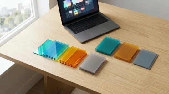 Vue aérienne d'une boîte de réception email moderne avec des dossiers triés et des taux de filtrage visible