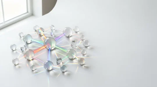 Métaphore visuelle de l'enrichissement du vocabulaire avec des éléments symboliques représentant à la fois la technologie et la communication humaine