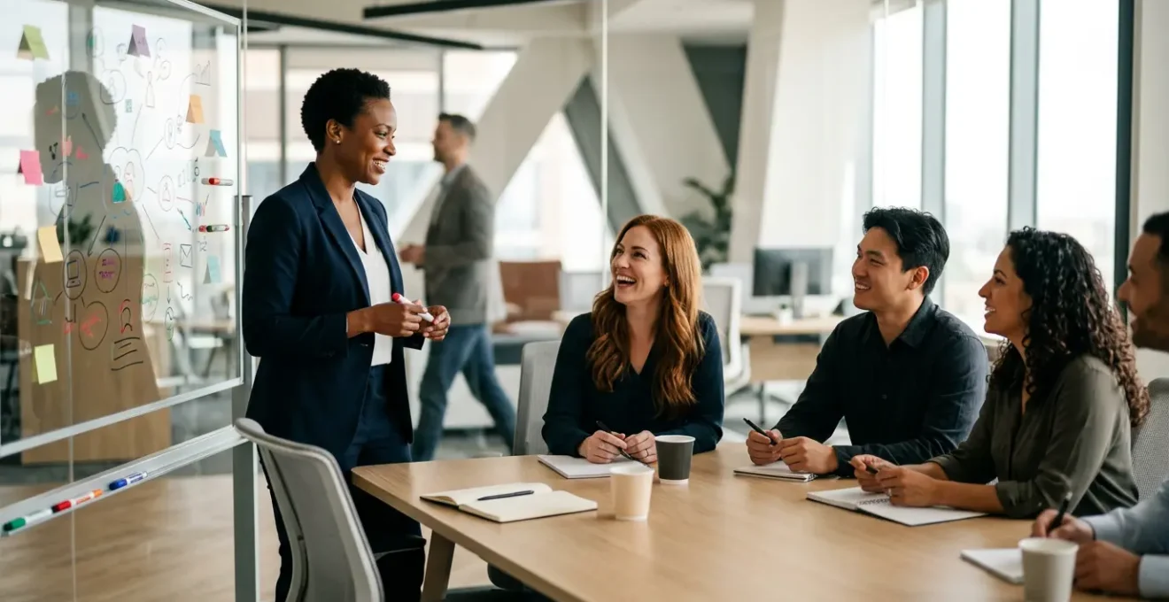 Équipe commerciale en formation orthographique dans un environnement professionnel moderne