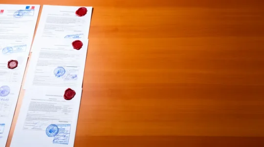 Documents administratifs officiels avec tampon et signature d'expert traducteur
