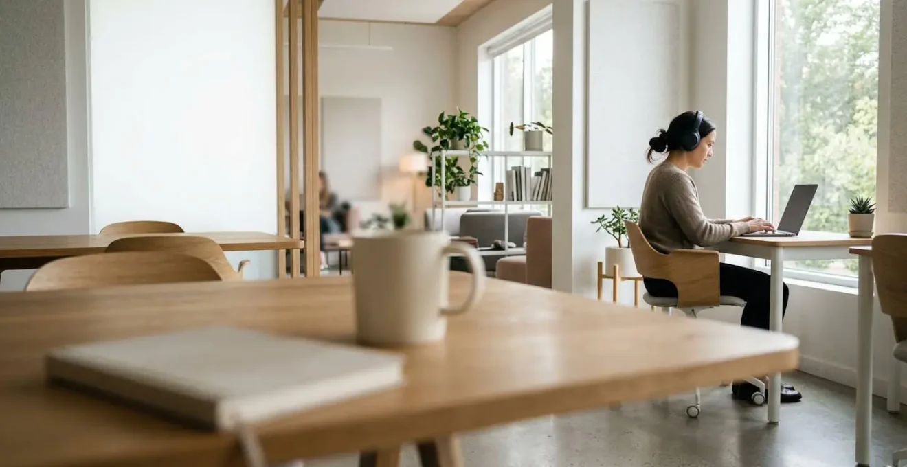 Adulte en formation devant un ordinateur dans un espace de travail lumineux et moderne