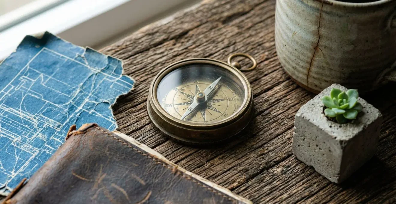 Mosaïque d'objets symbolisant l'évolution d'une entreprise avec différentes perspectives