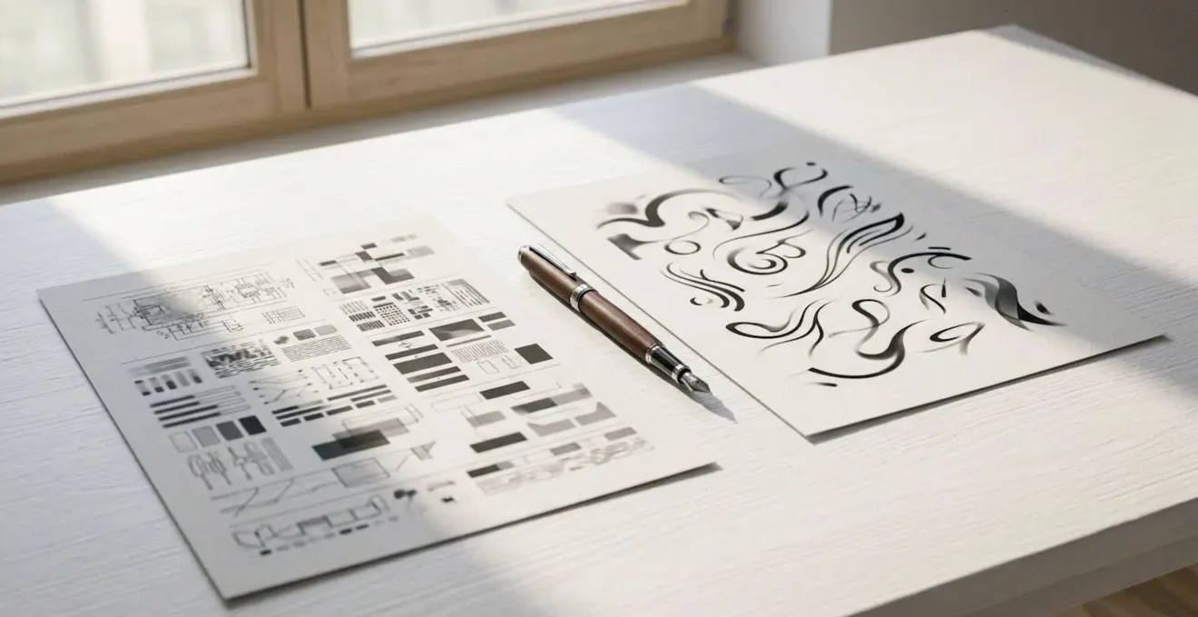 Métamorphose visuelle d'un document technique en narration engageante symbolisant le copywriting de fiche produit.