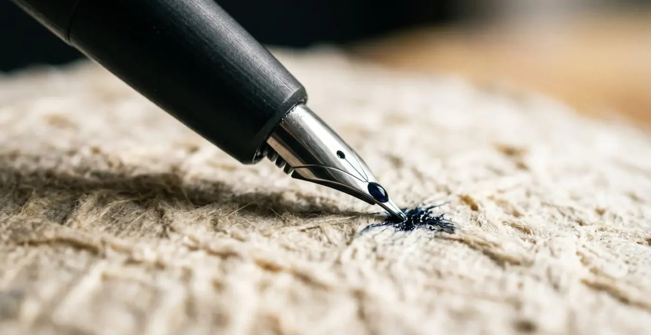 Vue macro d'un stylo écrivant sur papier montrant la transformation dynamique du texte